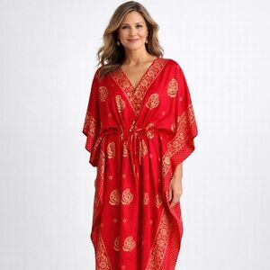Vibrant Red Kaftan with Gold Accents NWT